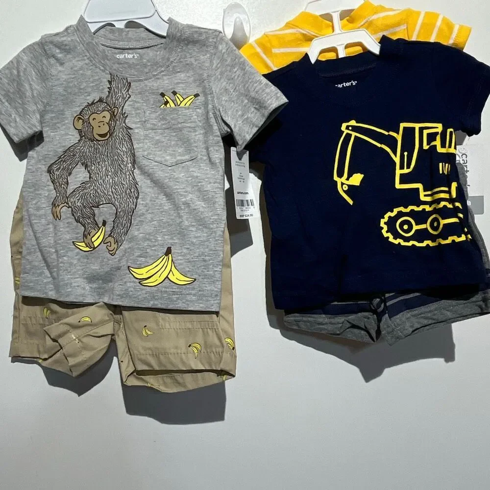Lot of 3 Carter's Baby Outfits Bodysuit Graphic T-Shirts & Shorts 3-6 Months NWT
